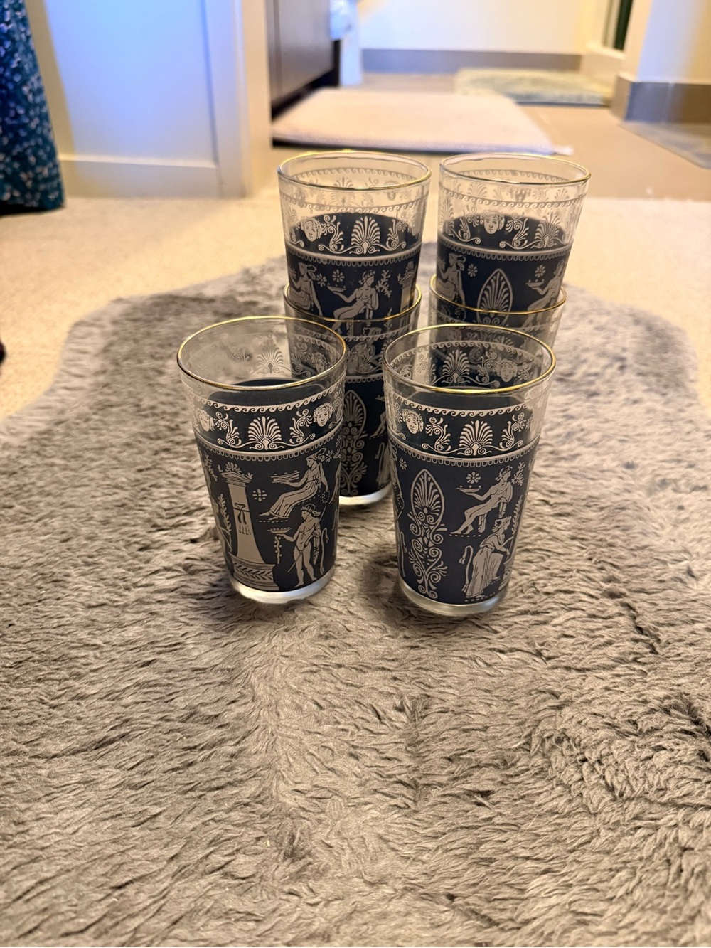 Vintage Jeannette Grecian blue glassware. Set of 6